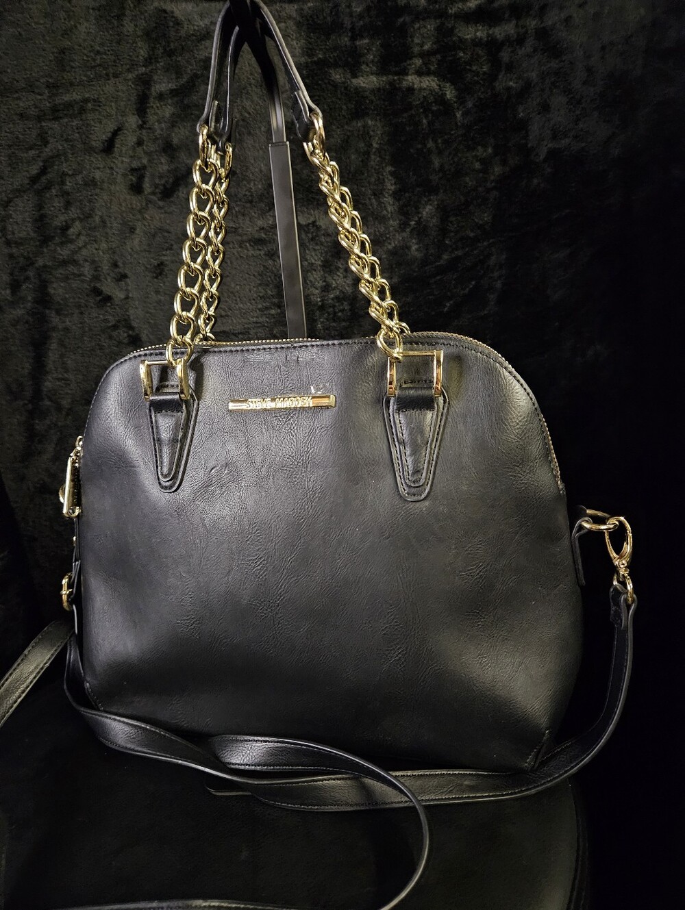 Steve Madden Black Dome Satchel Bag With Chain Straps